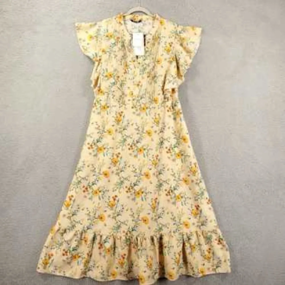 Size 14 - 16 • 1x BloomChic • yellow floral ruffle pleated front midi dress NWT - Picture 5 of 5